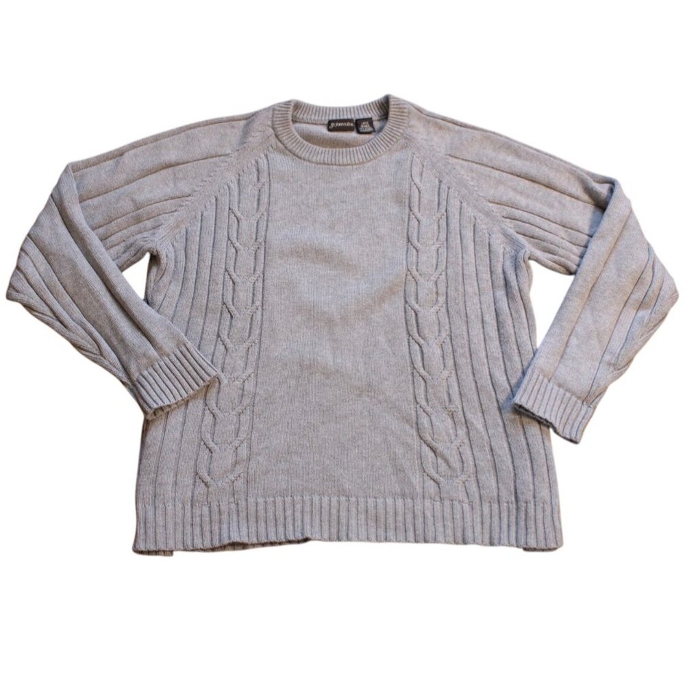 St Johns Bay Mens Gray Crewneck Shirt Large 100% Cotton Long Sleeve